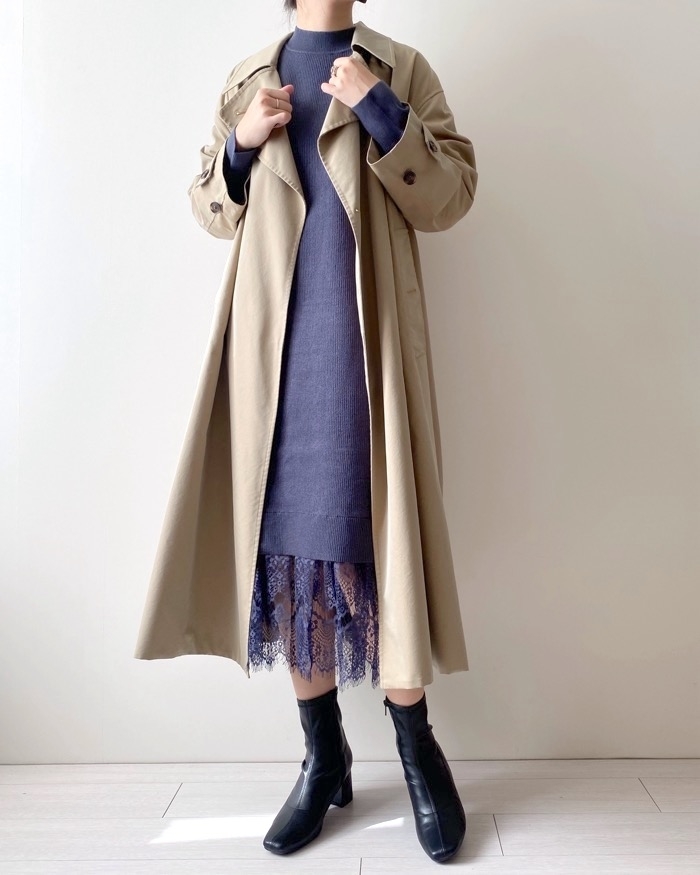 GUのオススメのワンピース「レースコンビネーションニットワンピース（長袖）Z+E」のコーディネート