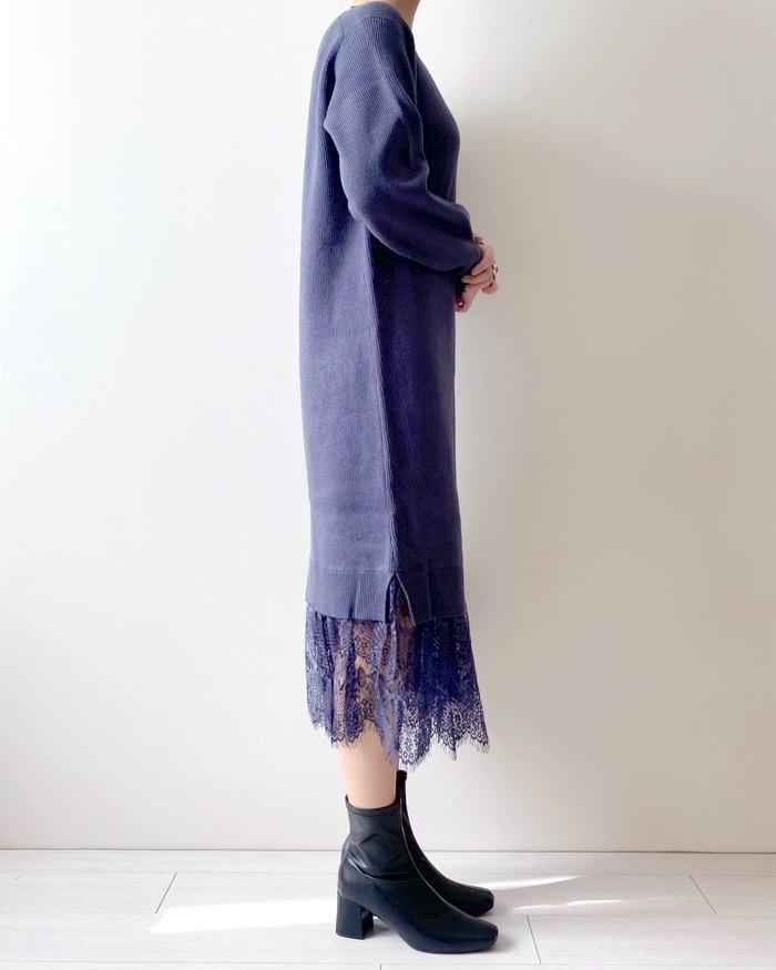 GUのオススメのワンピース「レースコンビネーションニットワンピース（長袖）Z+E」