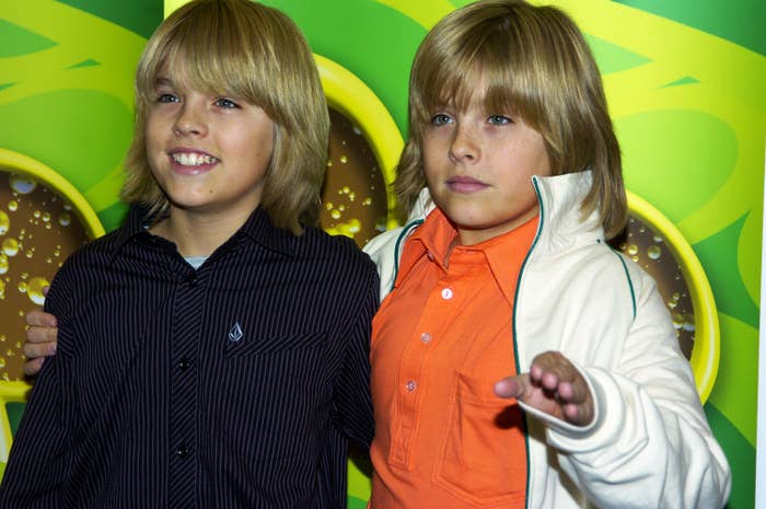 Dylan and Cole Sprouse as kids at a media event