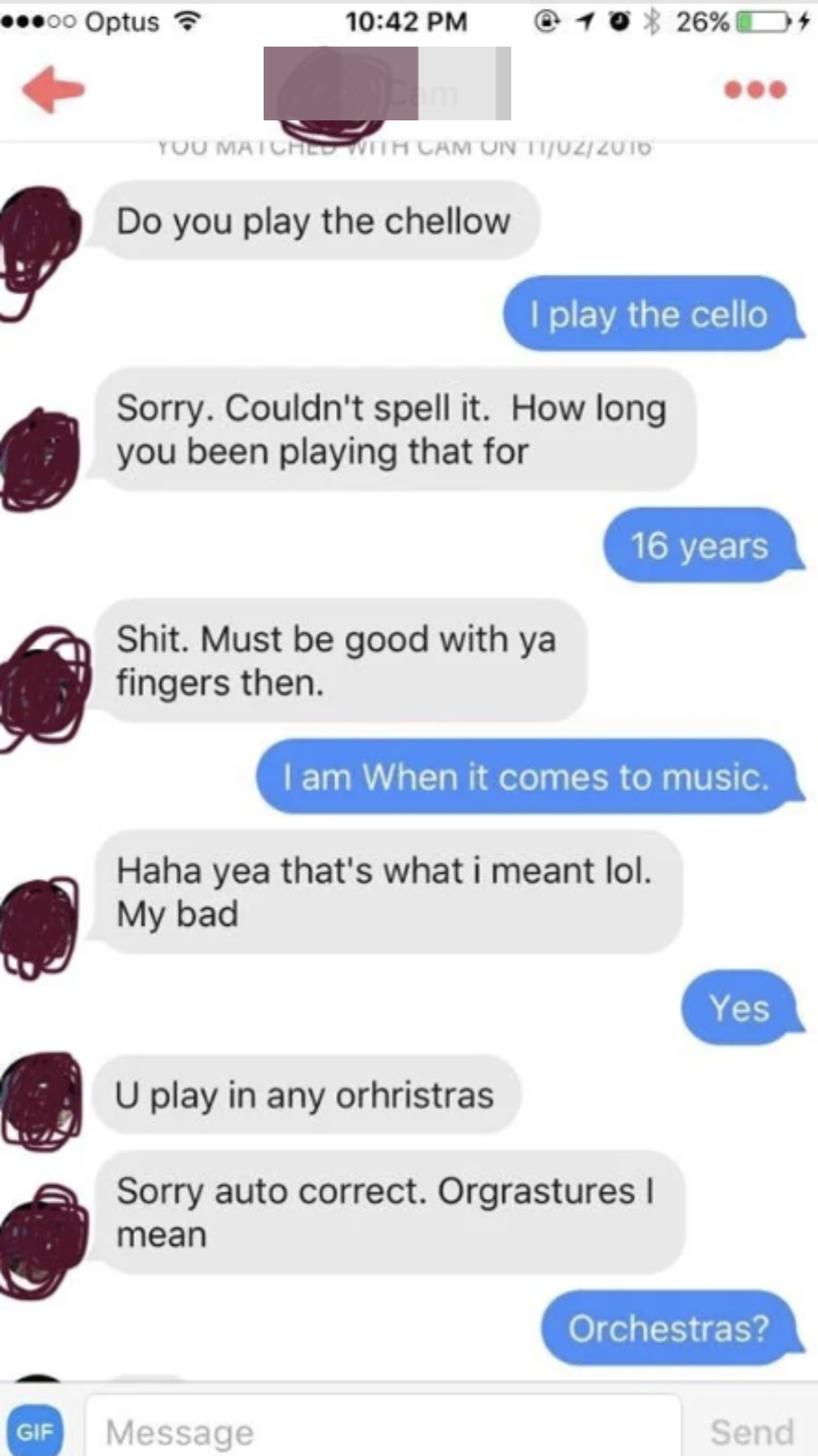 person can't spell cello or orchestras