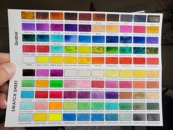 The revewier's swatch card showing all the colors