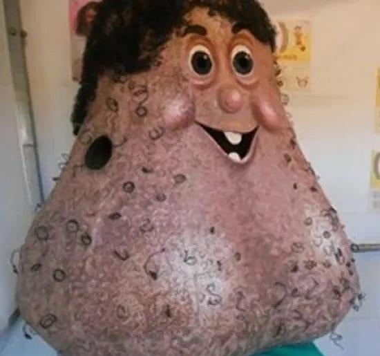 mascot is a large ball sack with a face complete with pubic hair