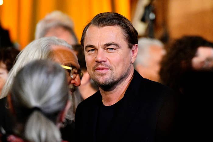 closeup of Leo DiCaprio in a crowd