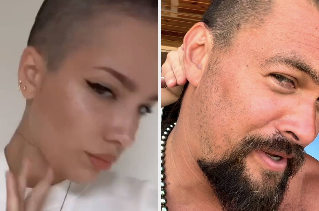 Halsey and Jason Momoa after shaving their heads