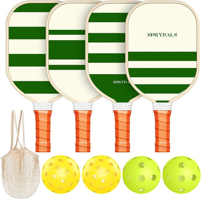 The green and white striped paddles with set