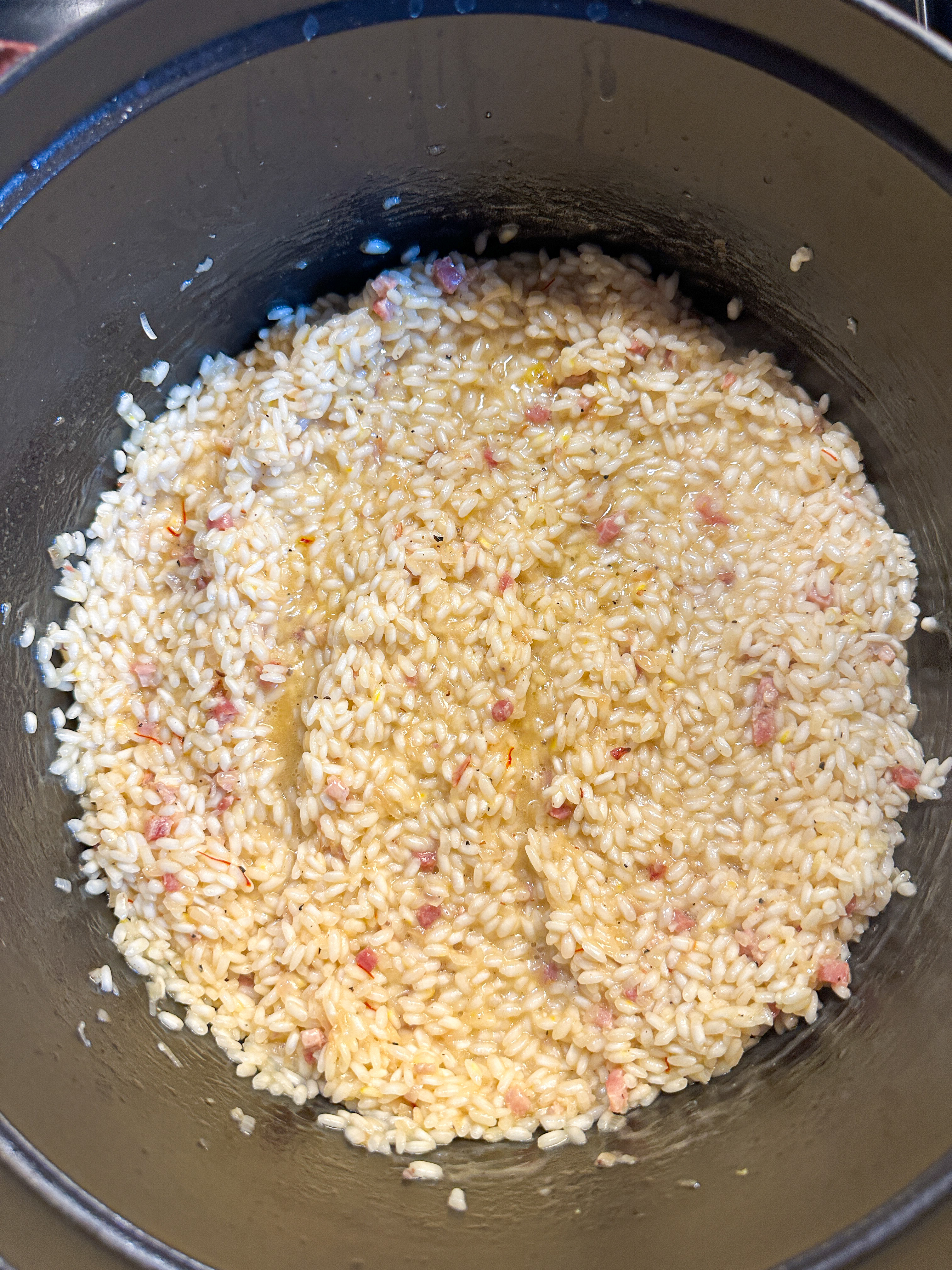 A nearly dry risotto mixture