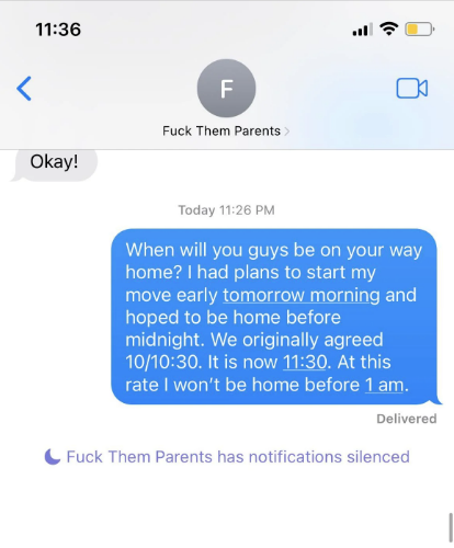 &quot;Fuck Them Parents has notifications silenced&quot;