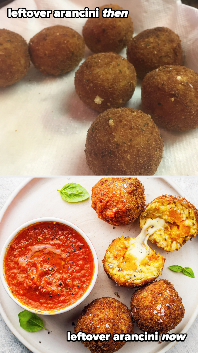 Ugly picture of arancini back then vs a pretty picture of arancini now