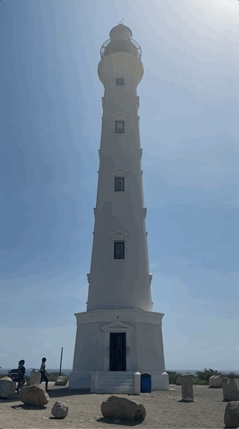 A gif of 2 women walking into the California Lighthouse