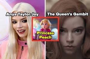 Anya Taylor-Joy in "The Queen's Gambit" and animated Princess Peach