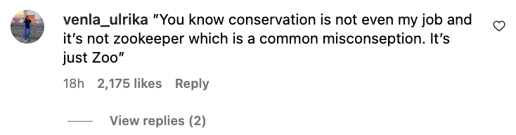 commenter says conservation isn&#x27;t even my job and it&#x27;s not zookeeper...it&#x27;s just zoo