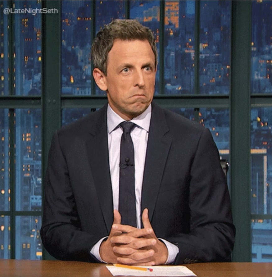 Seth Meyers on &quot;Late Night with Seth Meyers&quot; shrugging