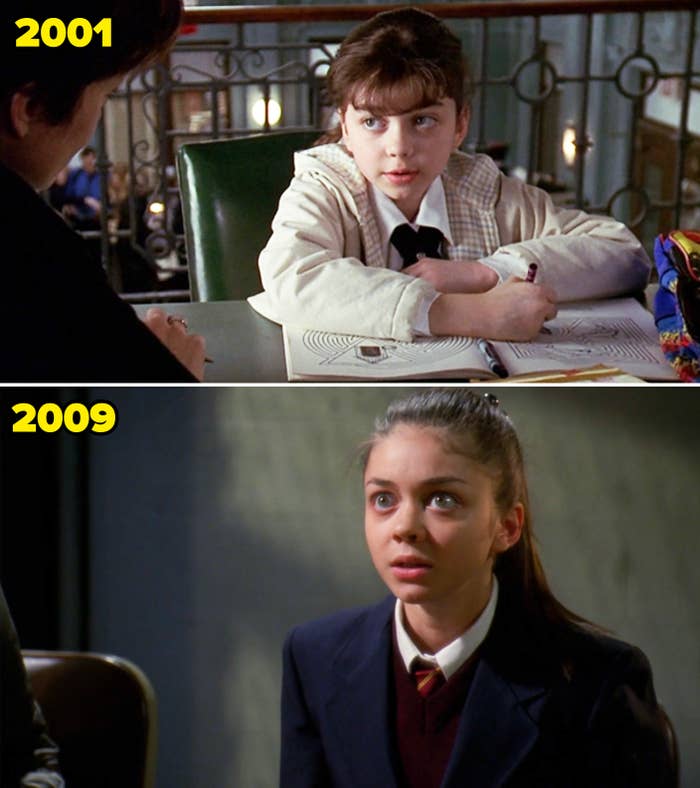 young sarah in 2001 and in 2009 in the show