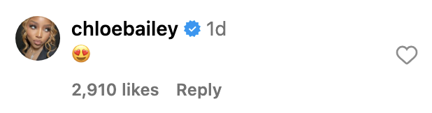 Screenshot of Chloe Bailey&#x27;s Instagram comment which was the heart eyes emoji