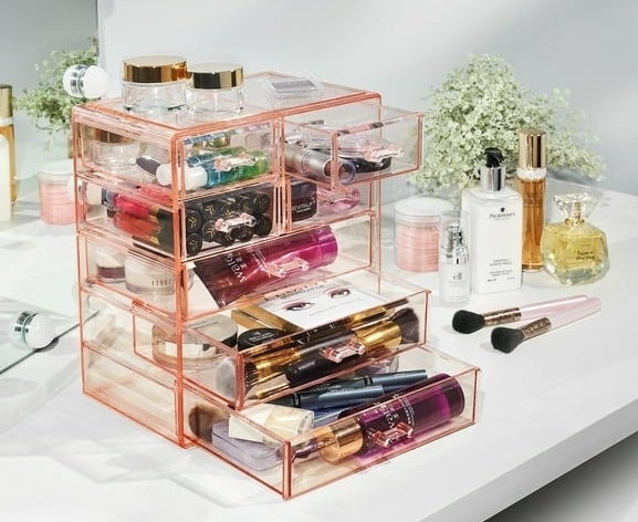 pink makeup and jewelry organizer