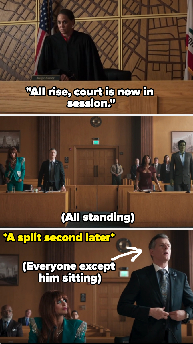 everyone standing and then only the lawyer standing