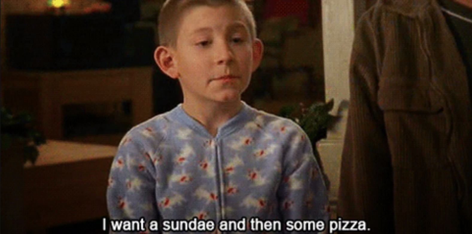 Dewey from &quot;Malcolm in the Middle&quot; saying &quot;I want a sundae and then some pizza&quot;