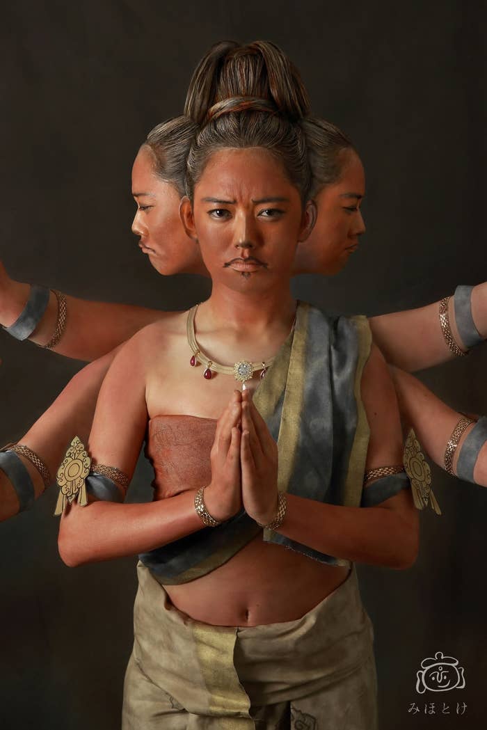 阿修羅像の姿になった「みほとけ」さん(本人提供)