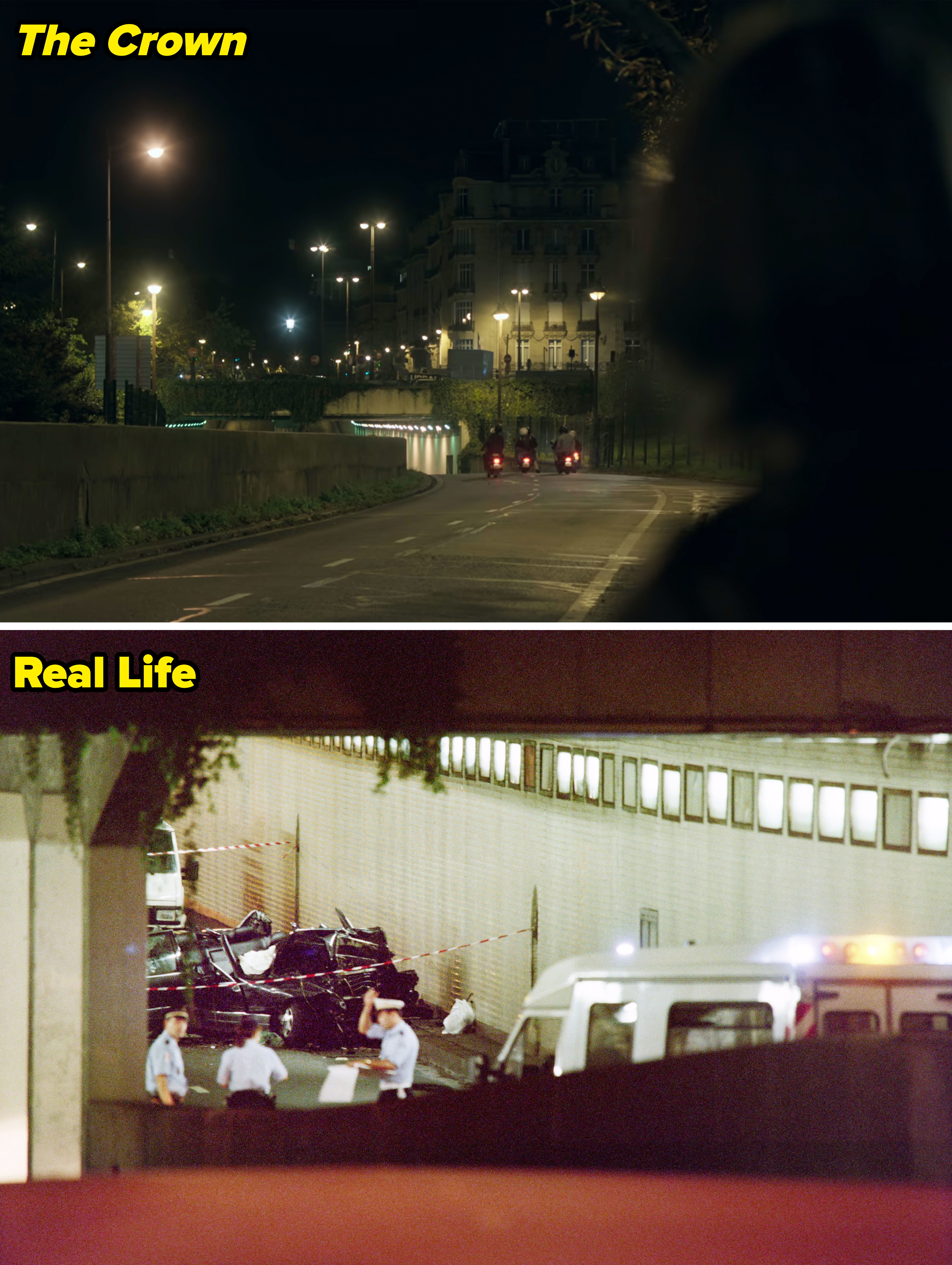 Side-by-sides of what is shown of the crash in real life vs. the show