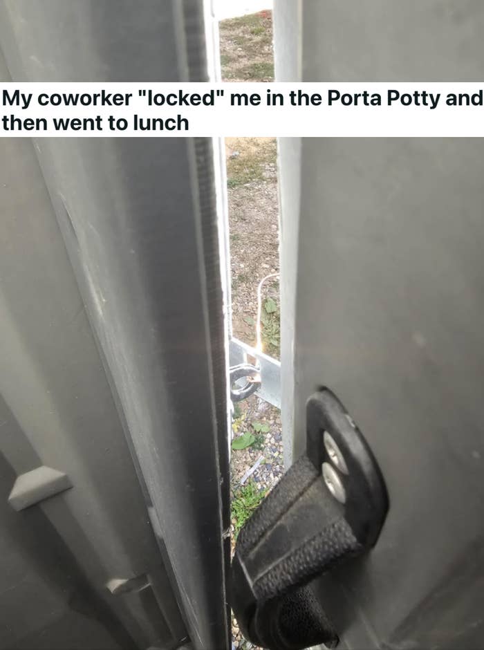A locked port-a-potty door