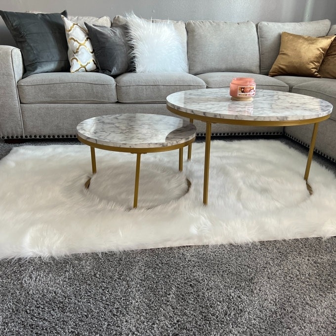 the white shag rug in a reviewer&#x27;s living room