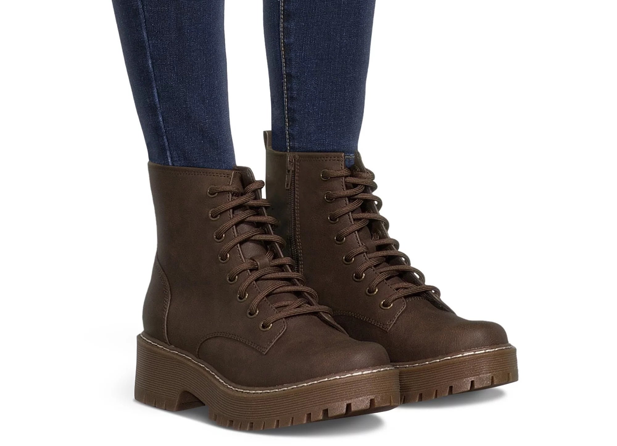 The boots in brown with lace-up design and side zips