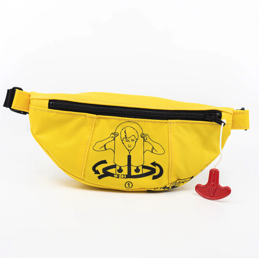 yellow fanny pack that uses a life saver as the fabric