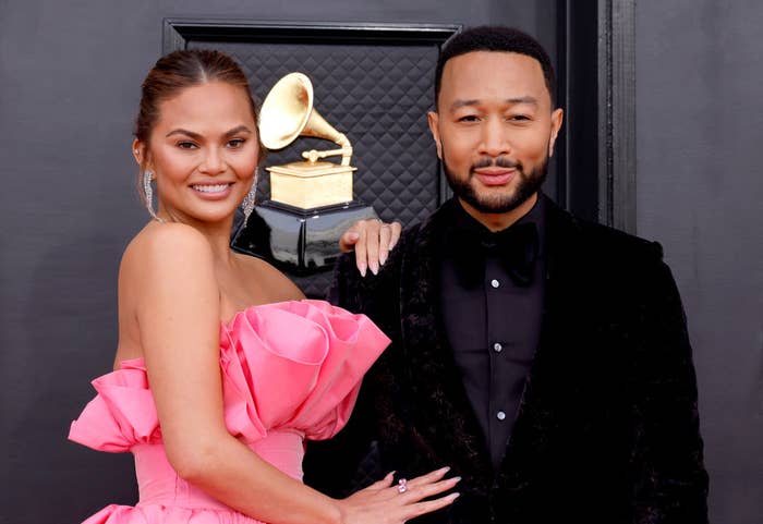 closeup of him and chrissy teigen at an event