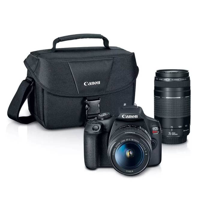 Canon camera bag, camera and lens set in black