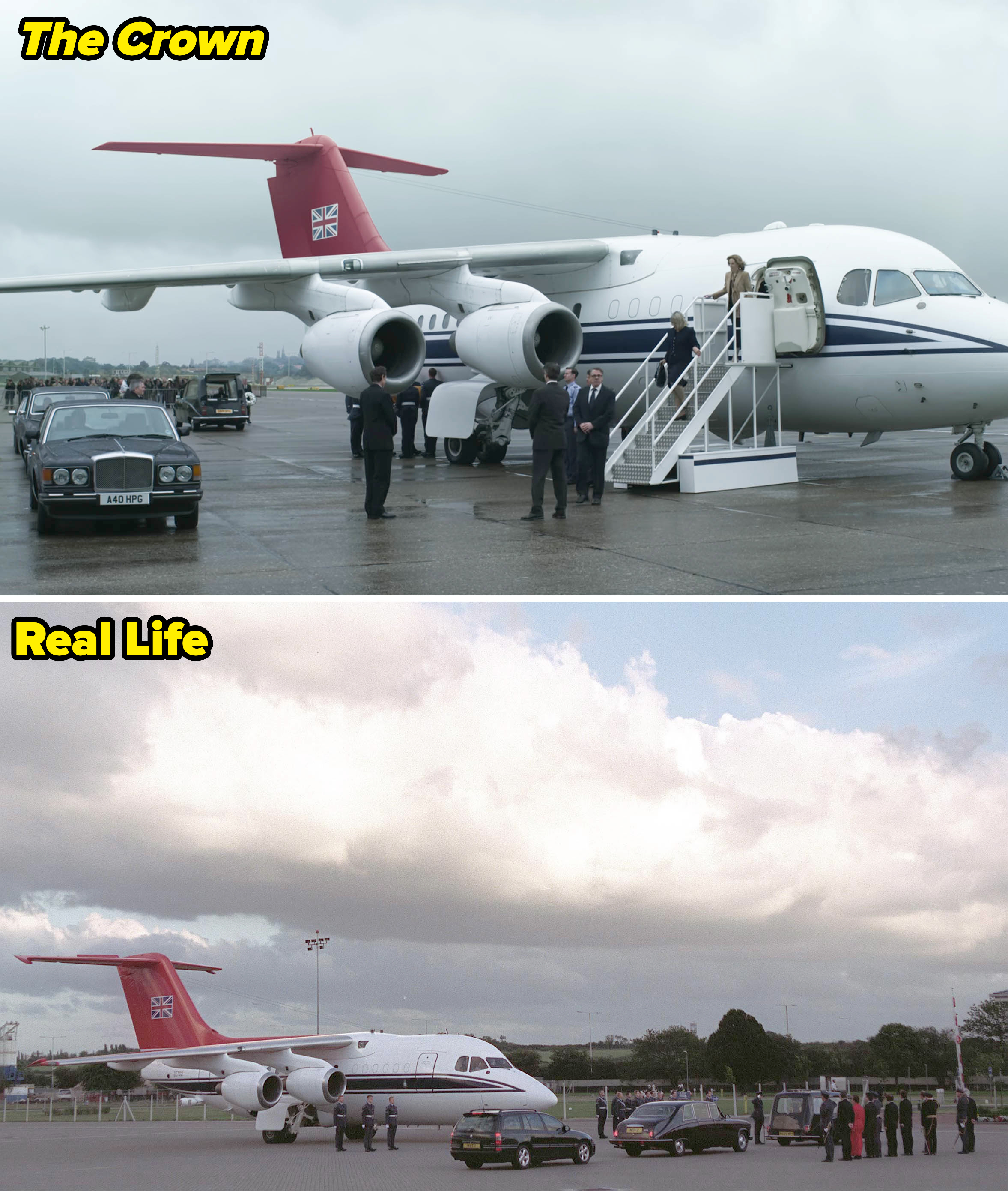 Side-by-sides of the plane carrying Diana&#x27;s coffin