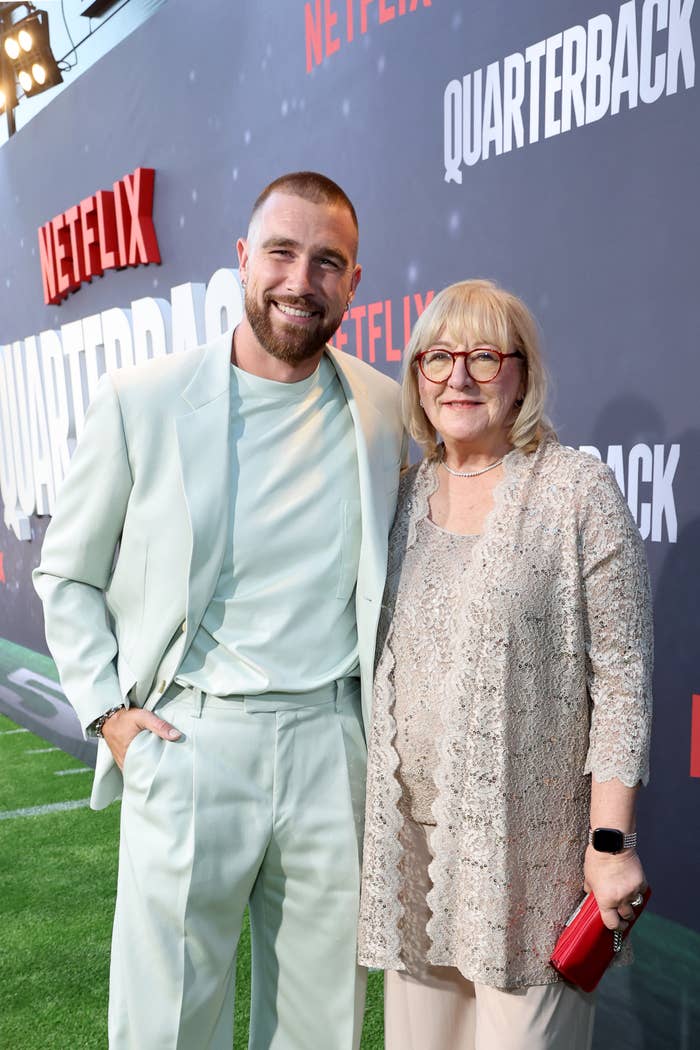 Closeup of Travis and Donna Kelce at a media event