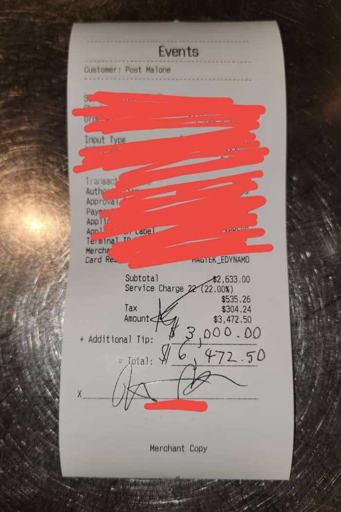 A receipt with a large tip