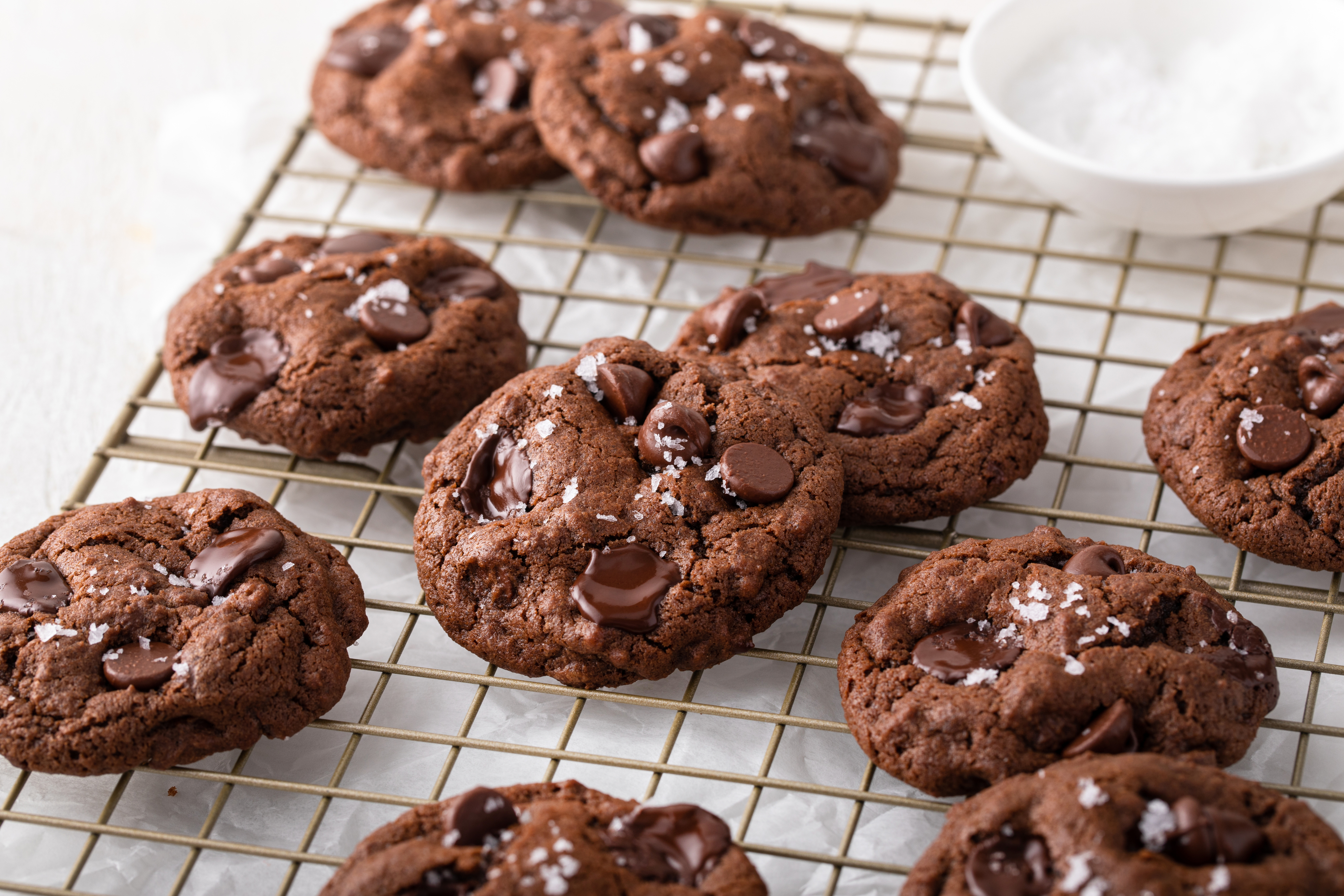 double chocolate cookies with flaky salt