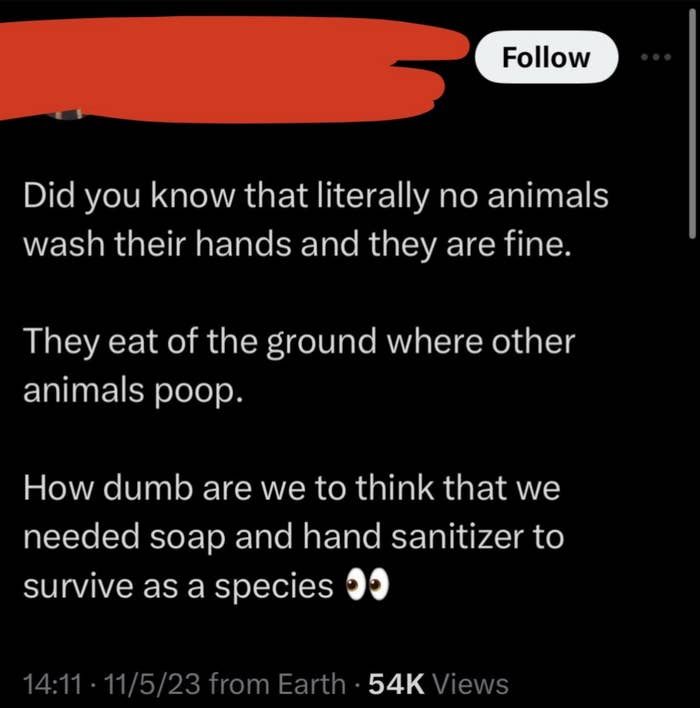 "How dumb are we to think that we needed soap and hand sanitizer to survive as a species"