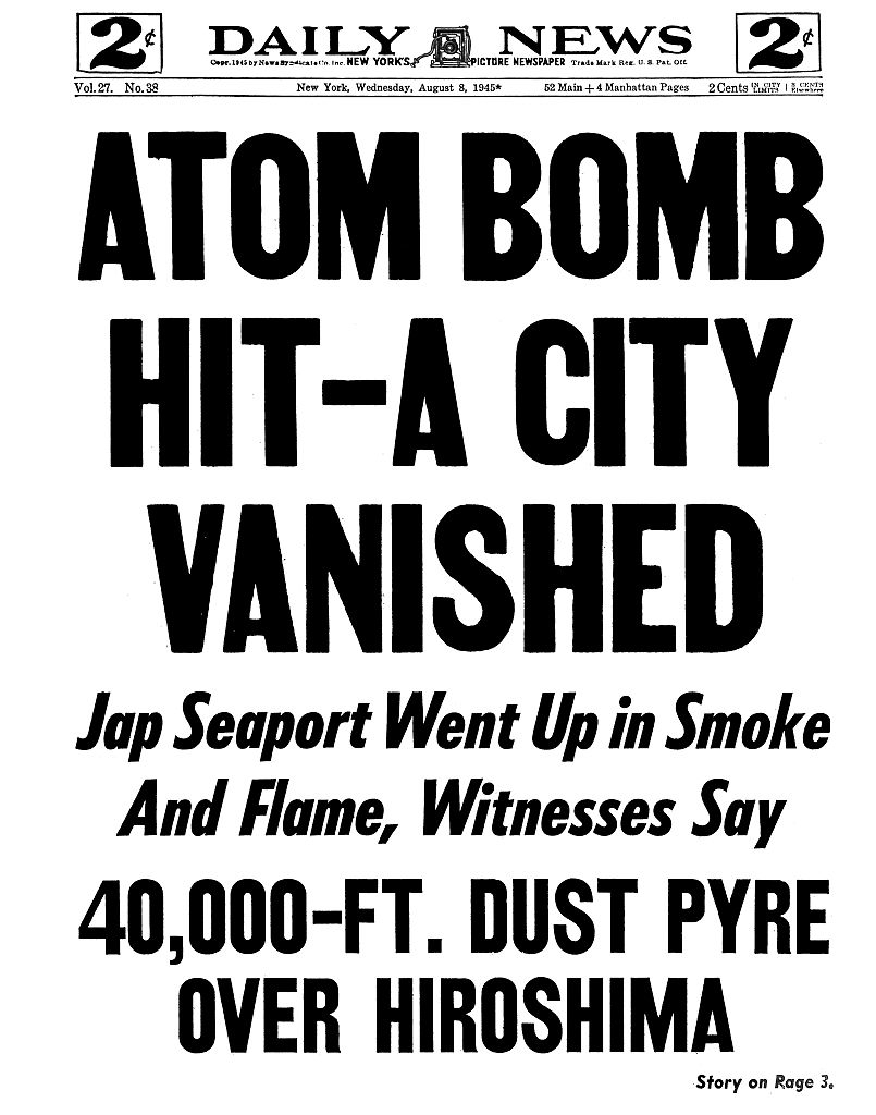 headline from 1945 rading atom bomb hit a city vanished