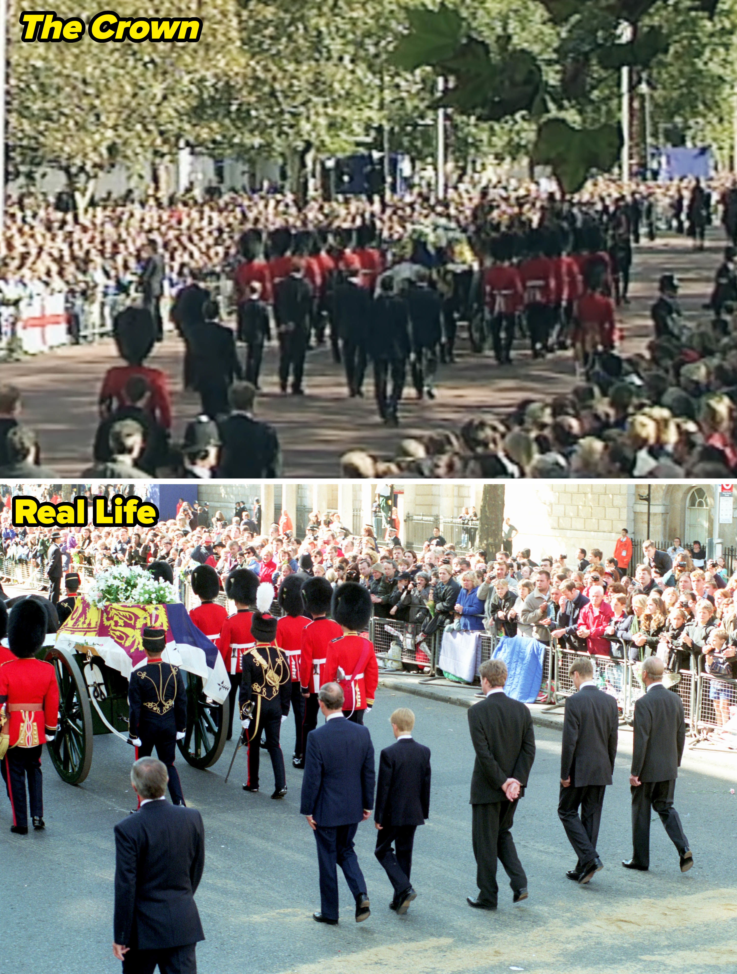Side-by-sides of Princess Diana's funeral procession