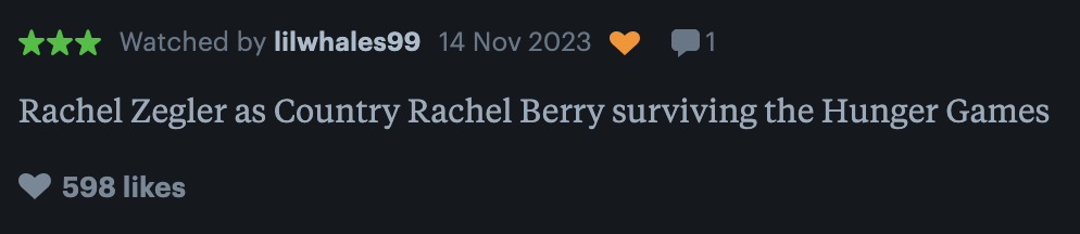 "Rachel Zegler as Country Rachel Berry surviving the Hunger Games"