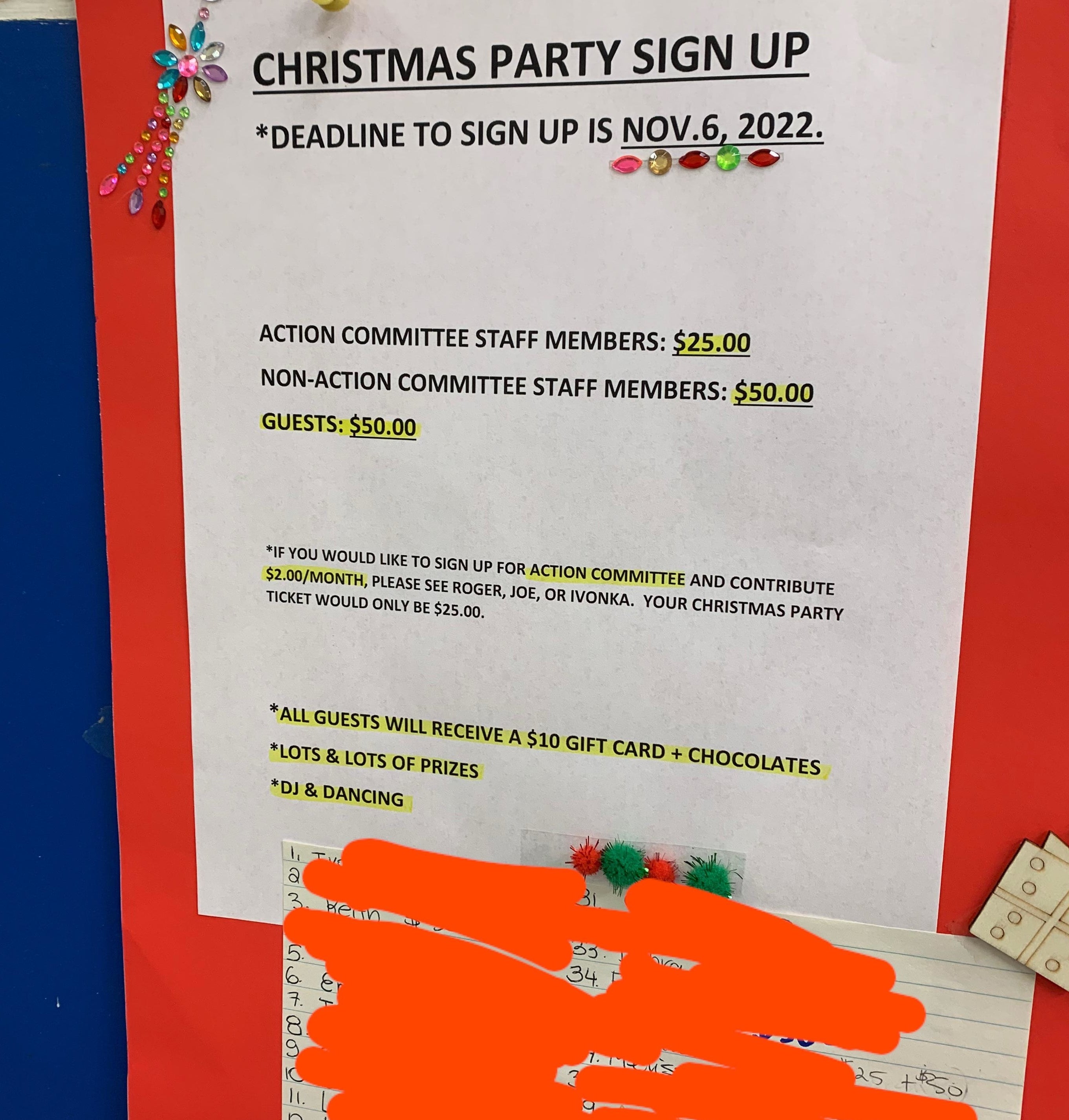 A notice for the Christmas party