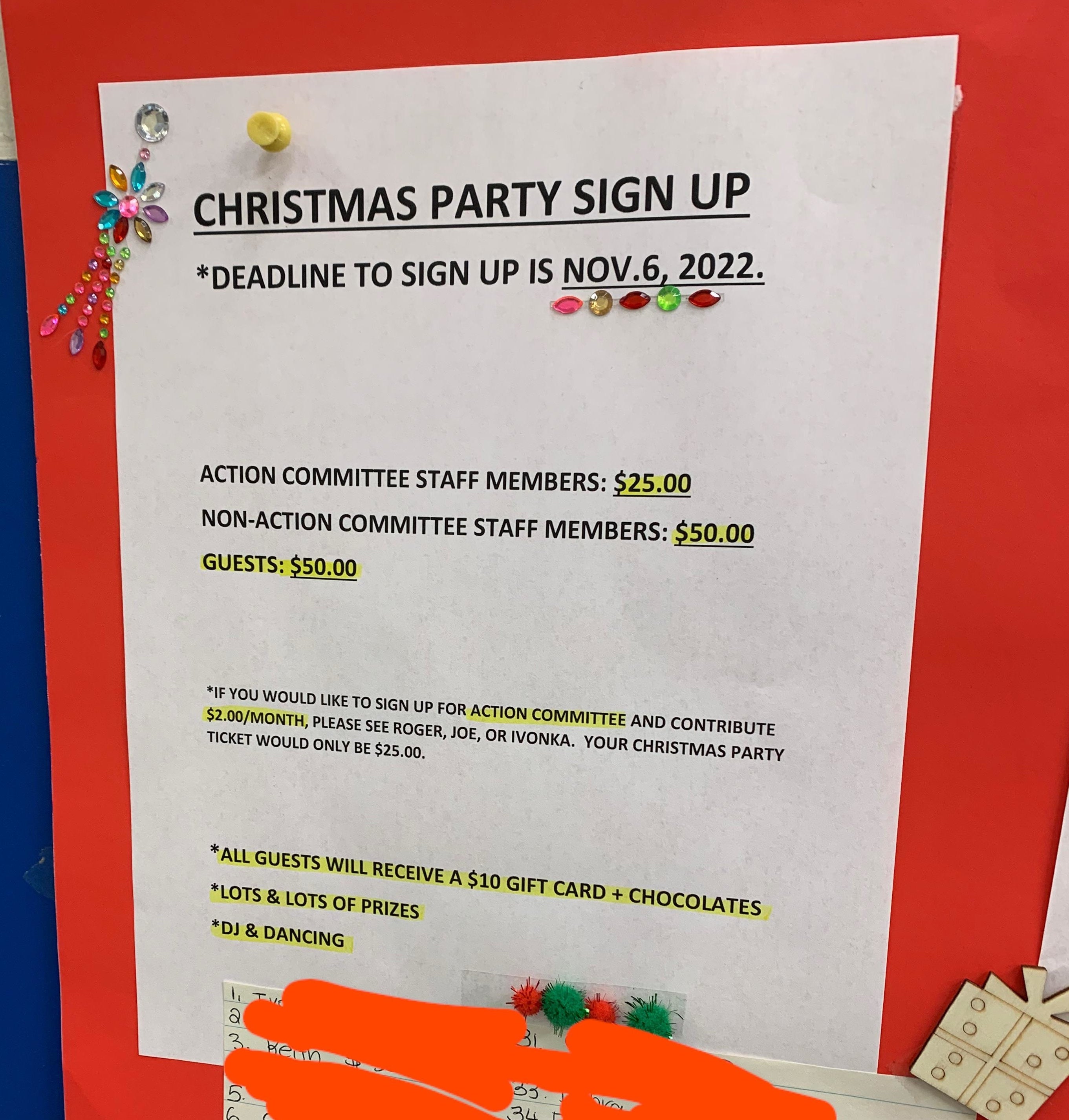 A notice for the Christmas party