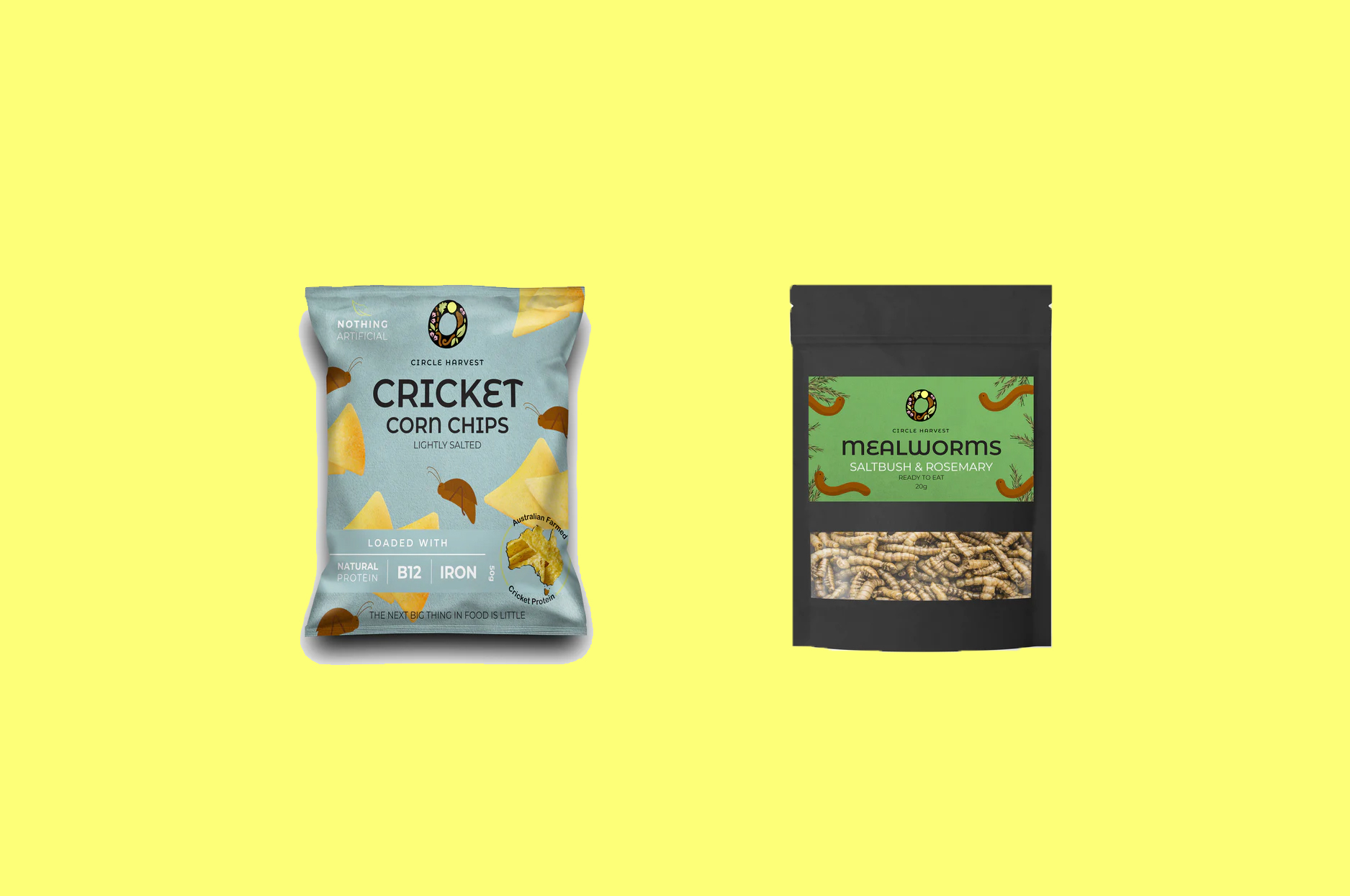 Cricket corn chips and mealworms