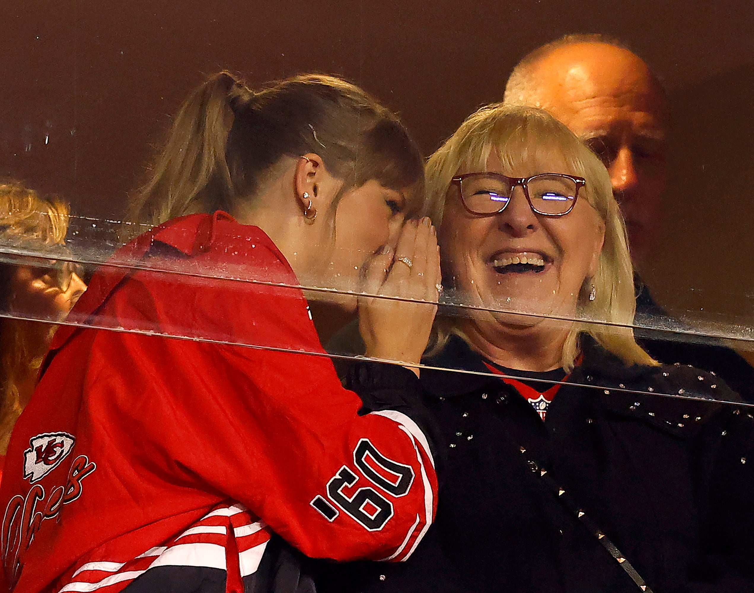 Closeup of Taylor Swift and Donna Kelce