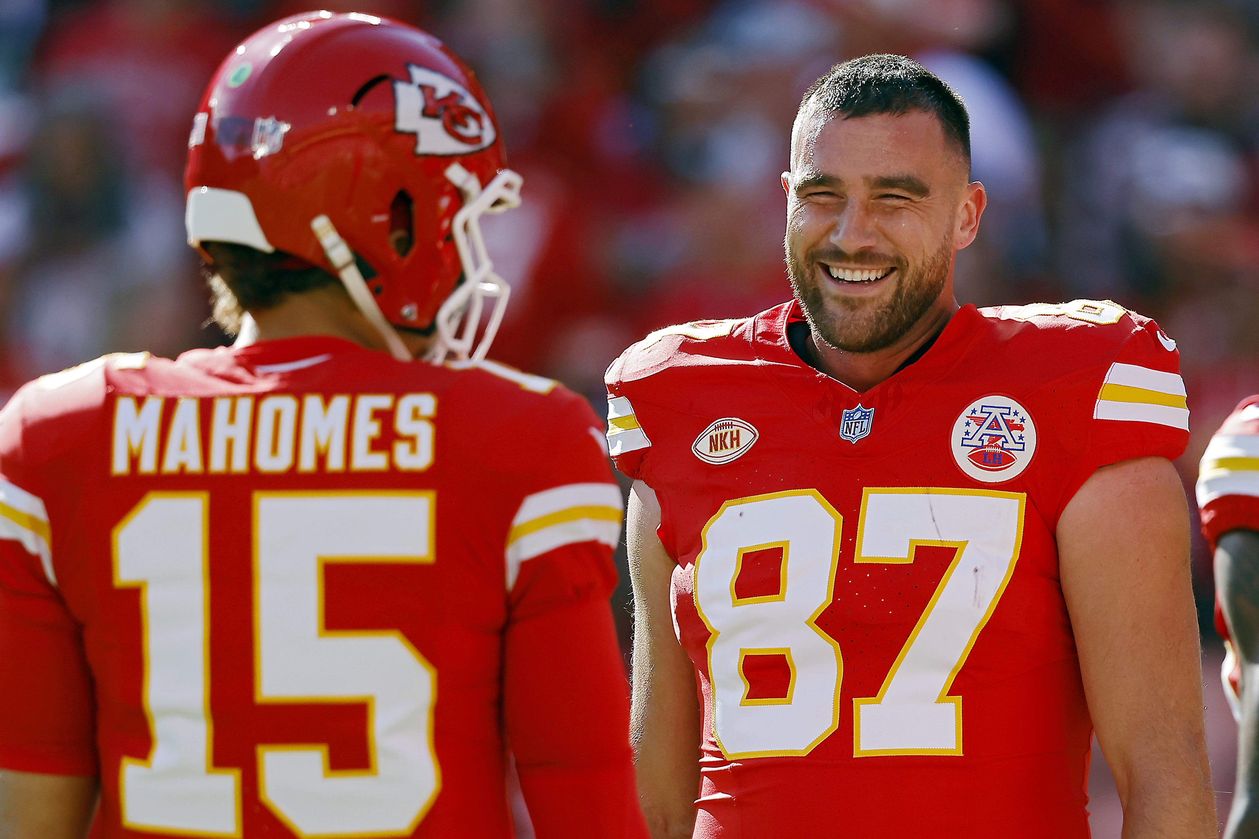 Patrick Mahomes and Travis Kelce on the field