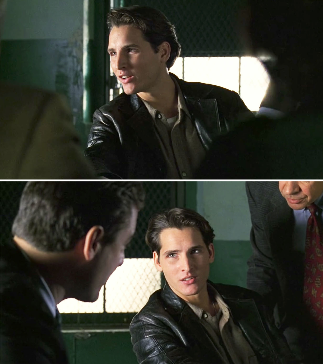 closeup of his character in a leather jacket
