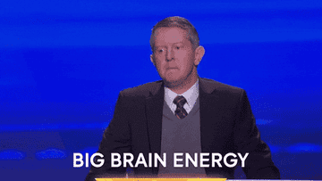 Gif of Ken Jennings on the show &quot;The Chase&quot; saying &quot;big brain energy&quot;