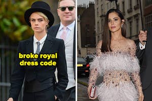 Cara Delevingne broke royal dress code by wearing a tux, and Cheryl wore a feathery white dress with sheer panels