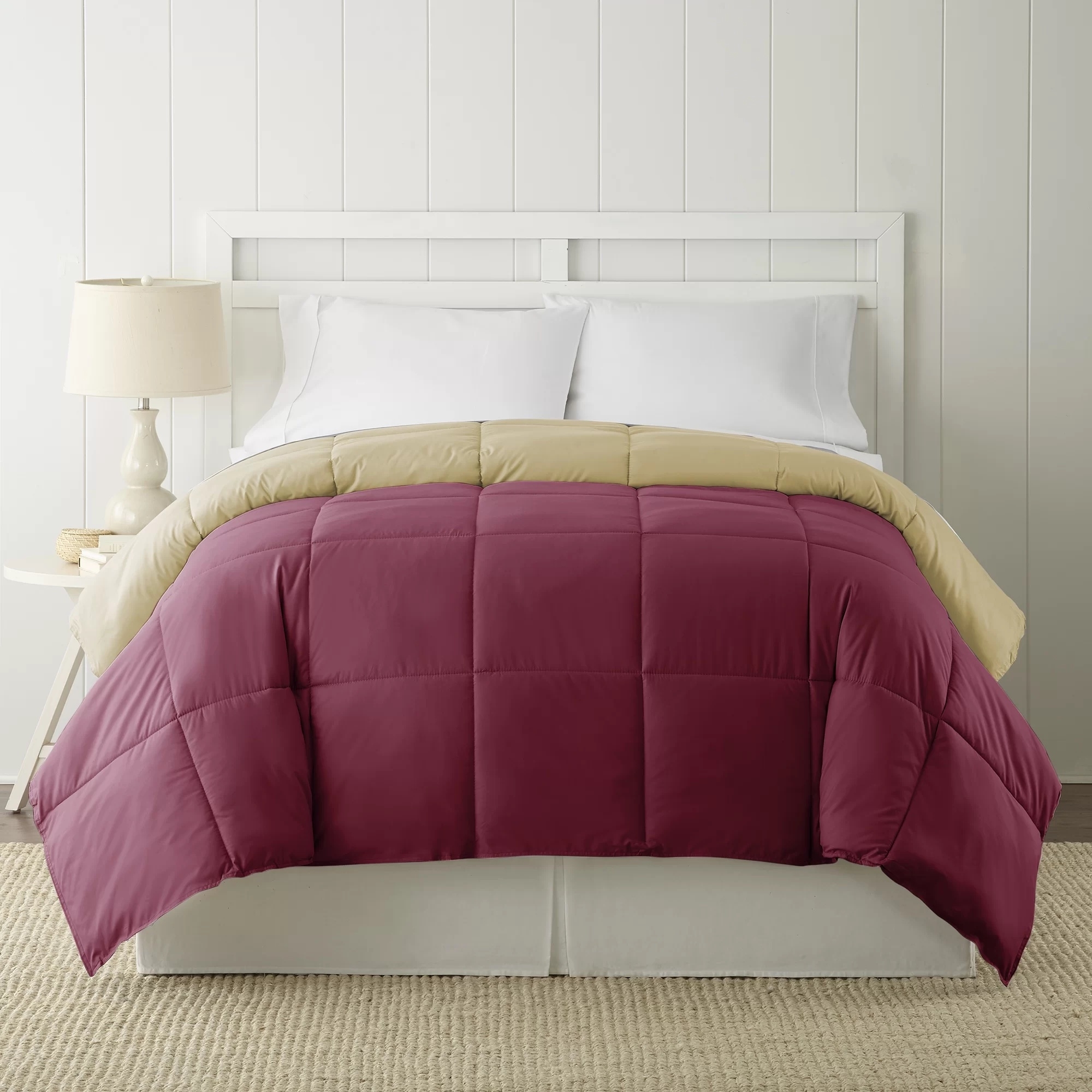 muted red and butter yellow reversible quilted comforter