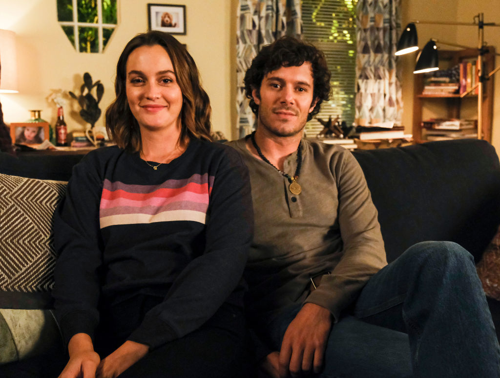 Closeup of Leighton and Adam sitting on a couch