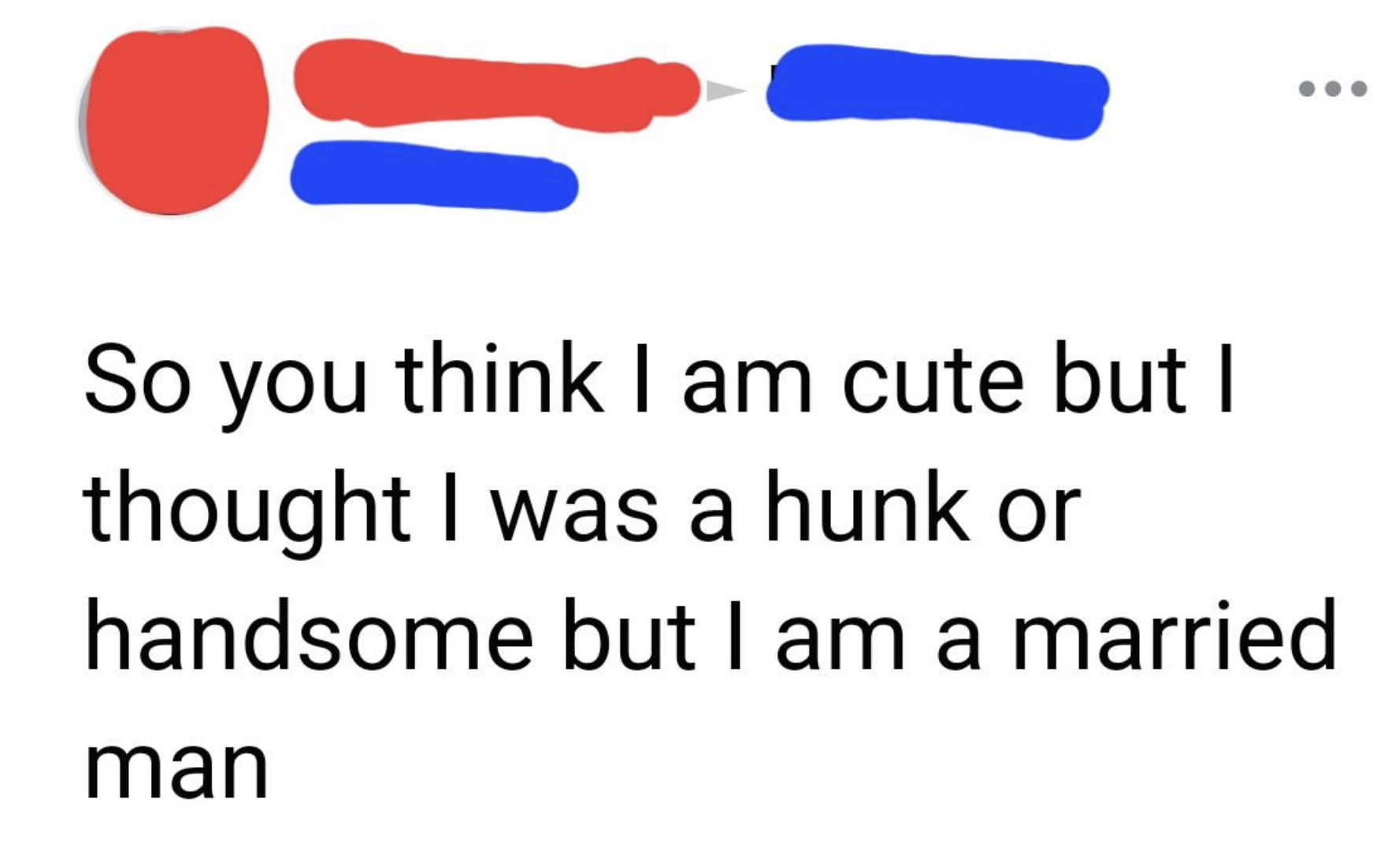 &quot;So you think I am cute but I thought I was a hunk or handsome but I am a married man&quot;
