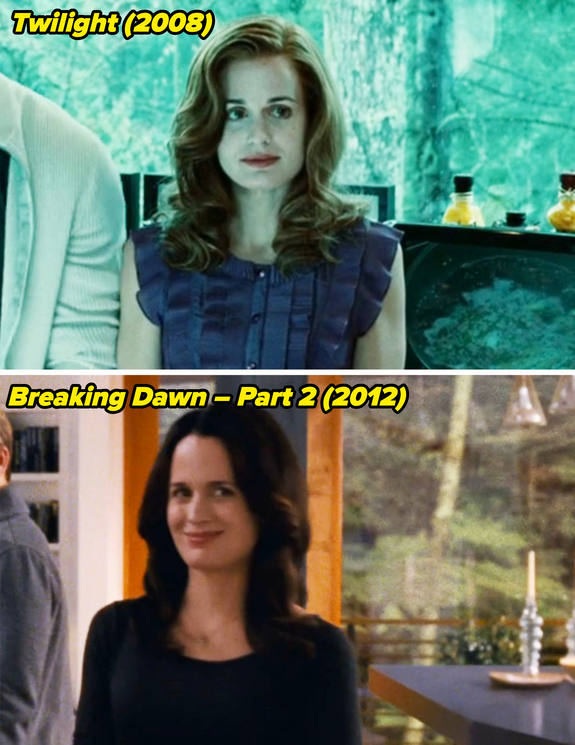 closeup of her in the kitchen in the first and last films