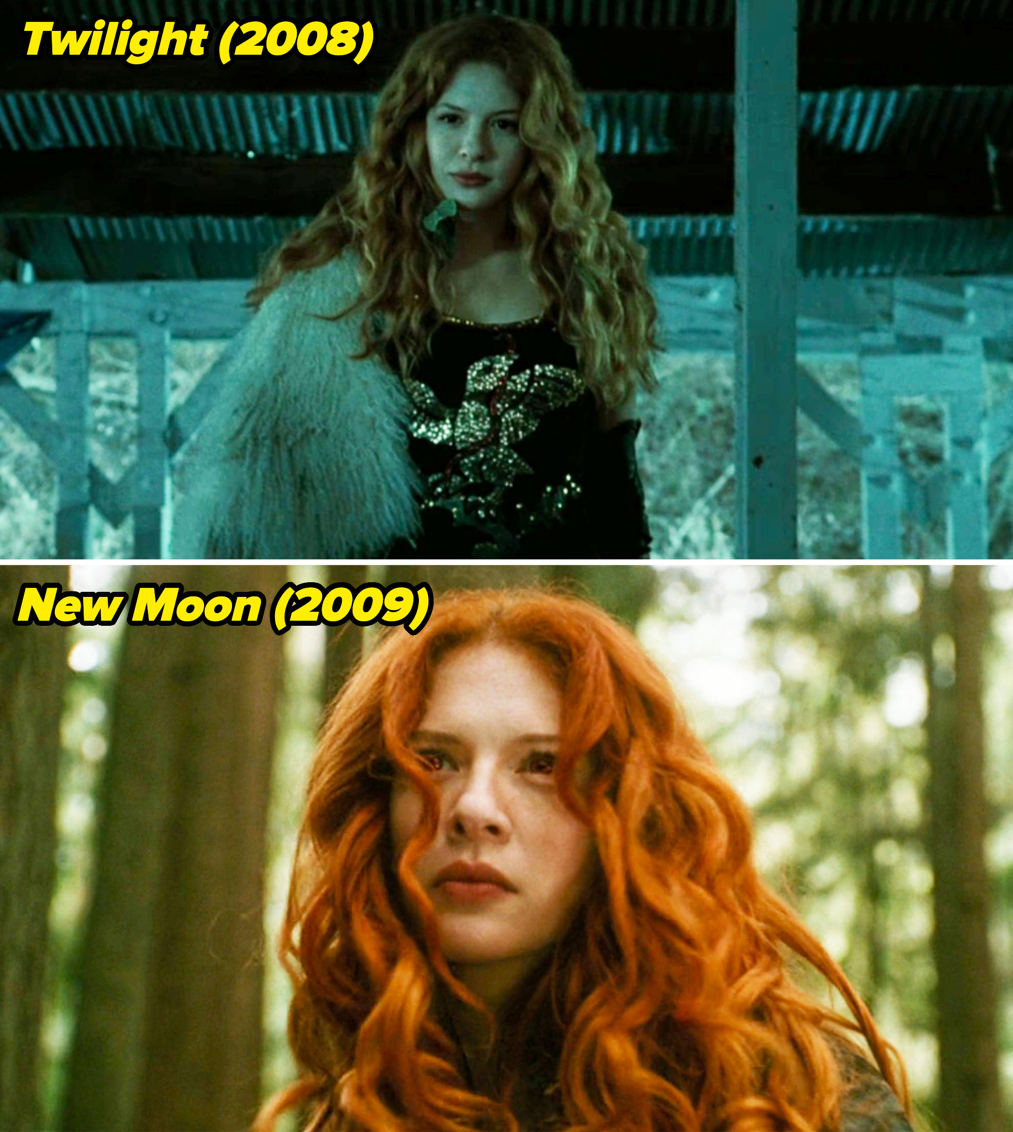 closeup of her in the woods for the first and second films